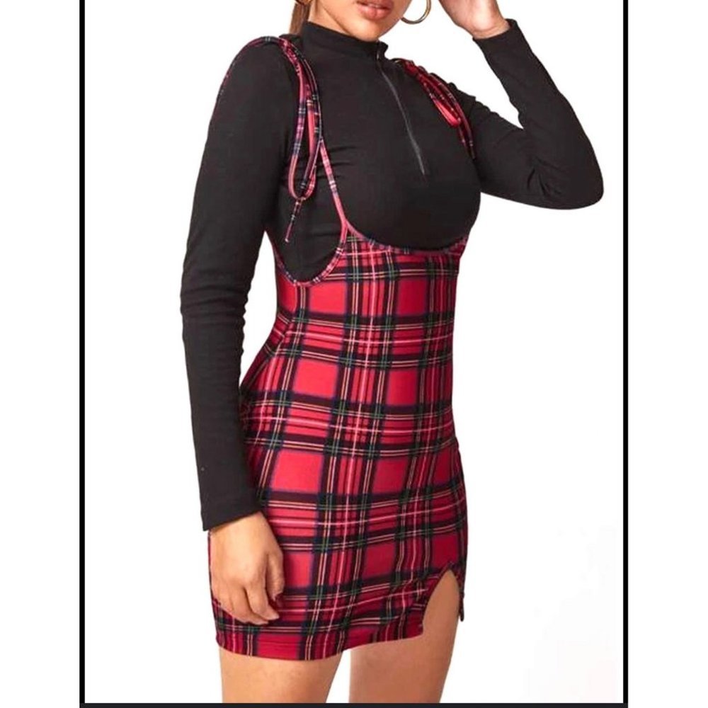 Women's Plaid Pinacore Mini Dress SZ S